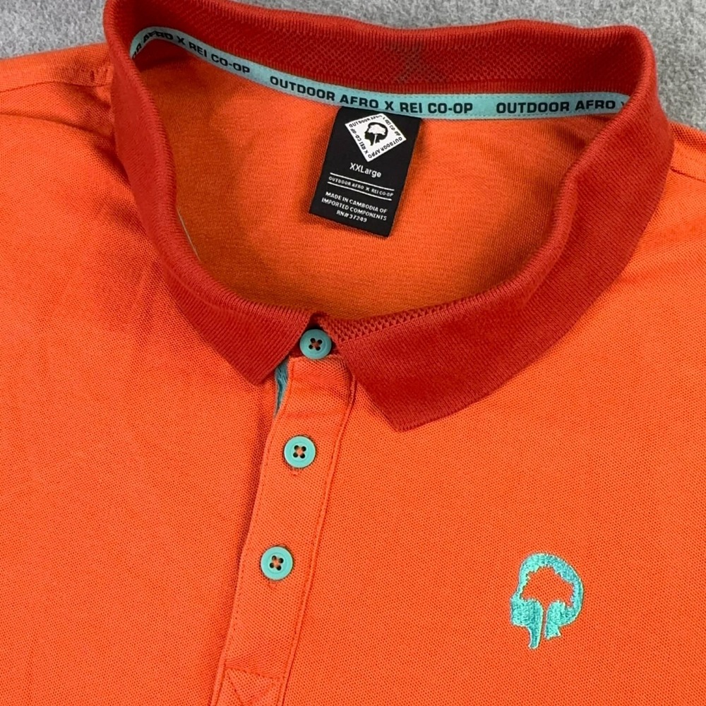 Outdoor Afro X REI Co-Op‎ Polo Shirt Mens XXL Orange Casual Knit Collab Outdoor